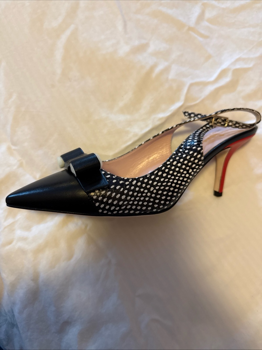 Kate Spade Jannah B/W Polka Dot Slingback Pointed Toe Pump w/ Bow by & red heals